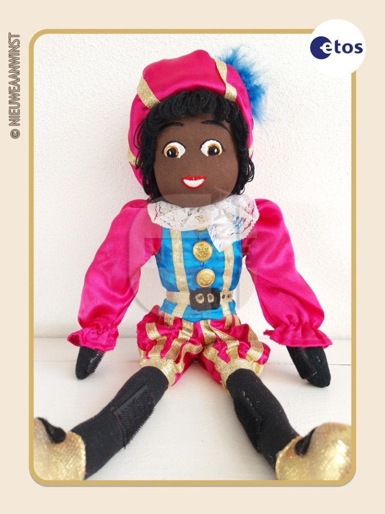 Nostalgische Etos etalage Piet pop - roze/lichtblauw - 45cm, Diversen, Verzenden, Zo goed als nieuw