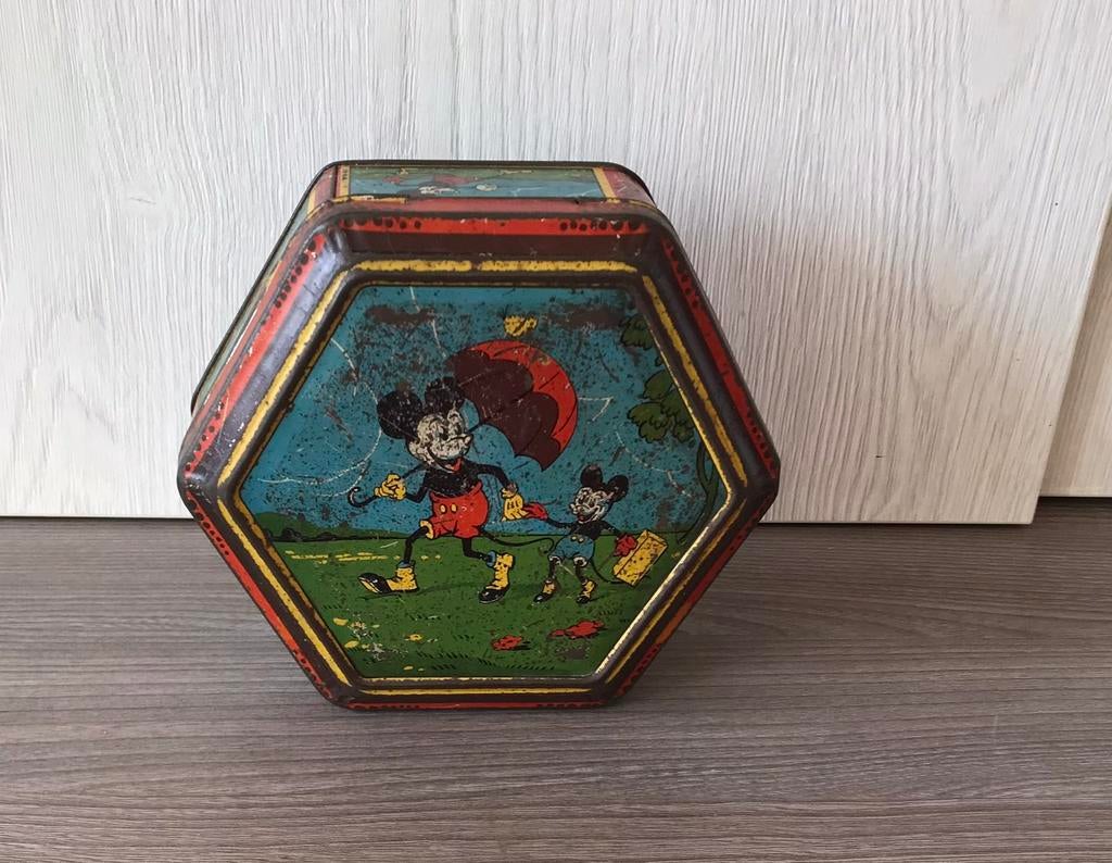 Antiek blikken doos mickey mouse disney 1920-1930, Verzamelen, Ophalen of Verzenden, Gebruikt