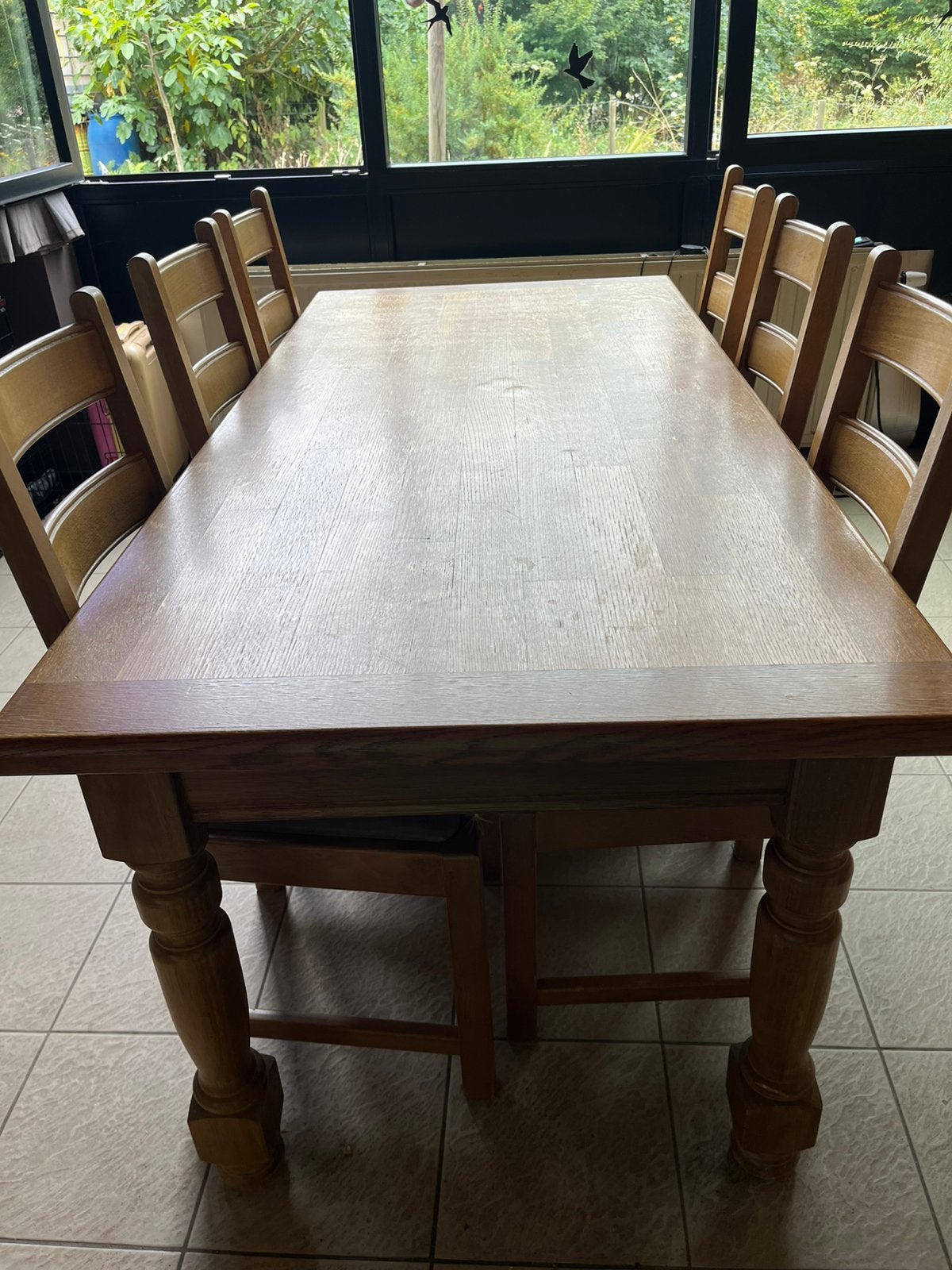 Eikenhouten tafel met 6 stoelen, Ophalen, Gebruikt, 6 tot 8 stoelen
