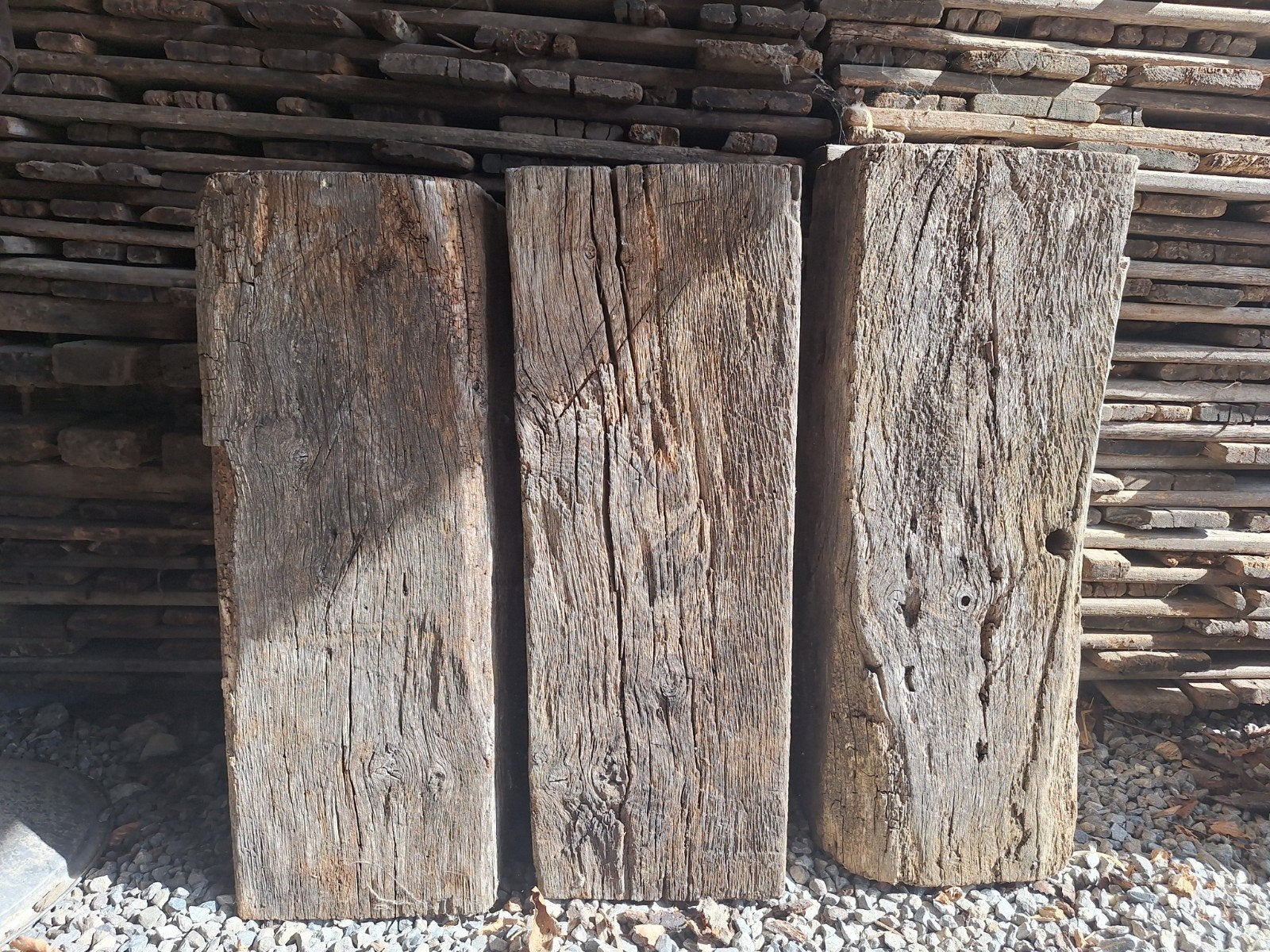 3 eiken balken, Ophalen, Gebruikt, Minder dan 25 mm, Eiken