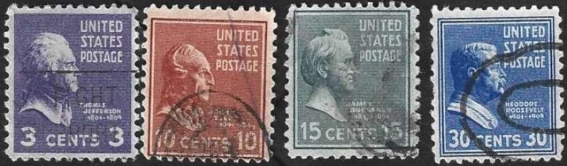 4 Postzegels USA 1938 Presidenten, Ophalen of Verzenden, Gestempeld, Noord-Amerika