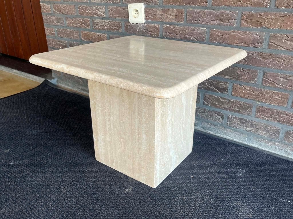 Table d'appoint en travertin 50x50x37, Maison & Meubles, Enlèvement ou Envoi