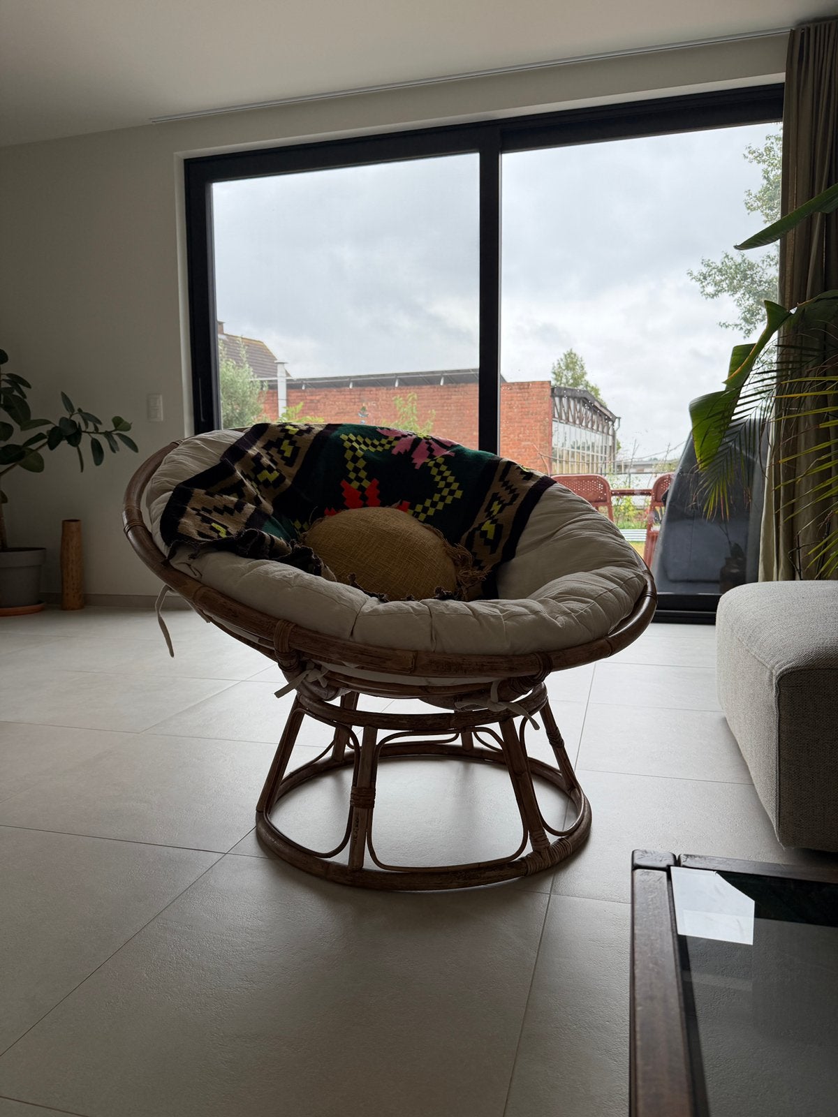 Rotan Papasan stoel met groot kussen, Huis en Inrichting, Ophalen, Zo goed als nieuw