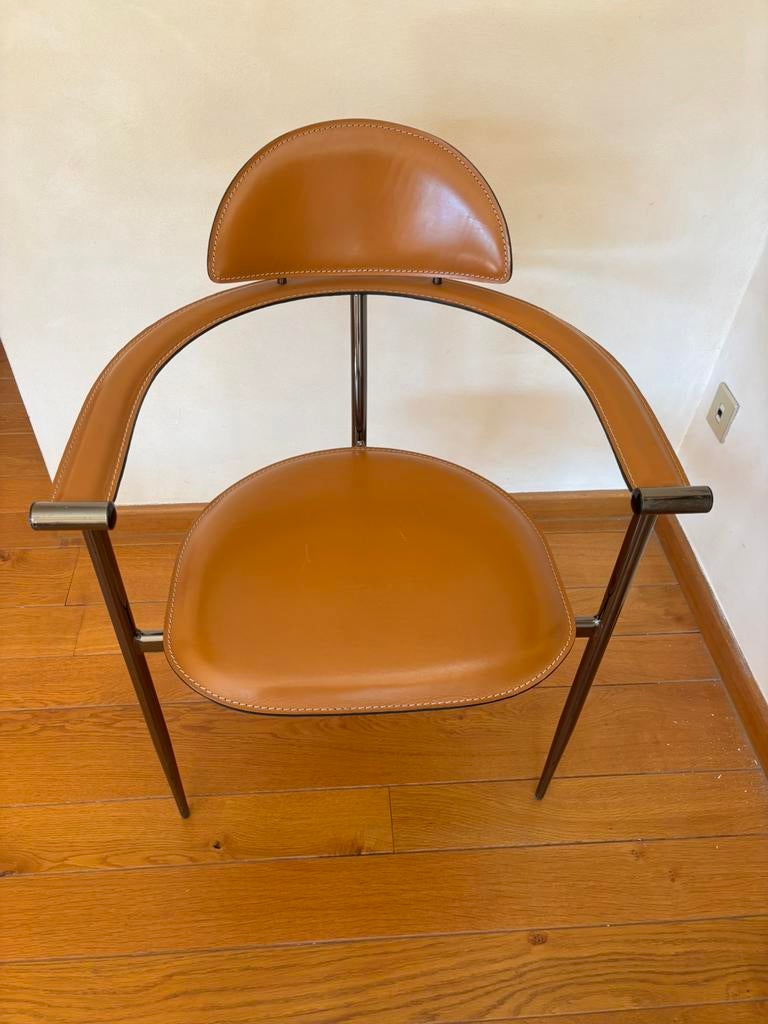 Set 6 stoelen vintage Italiaans design Arrben cognac leer, Huis en Inrichting, Stoelen, Ophalen, Gebruikt, Bruin, Vintage '80s