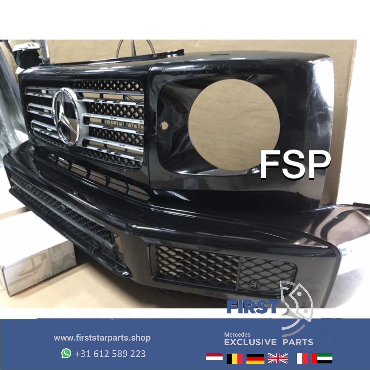 W463 G KLASSE AMG VOORBUMPER + GRIL ZWART origineel Mercedes, Gebruikt, -, Voor, Ophalen of Verzenden
