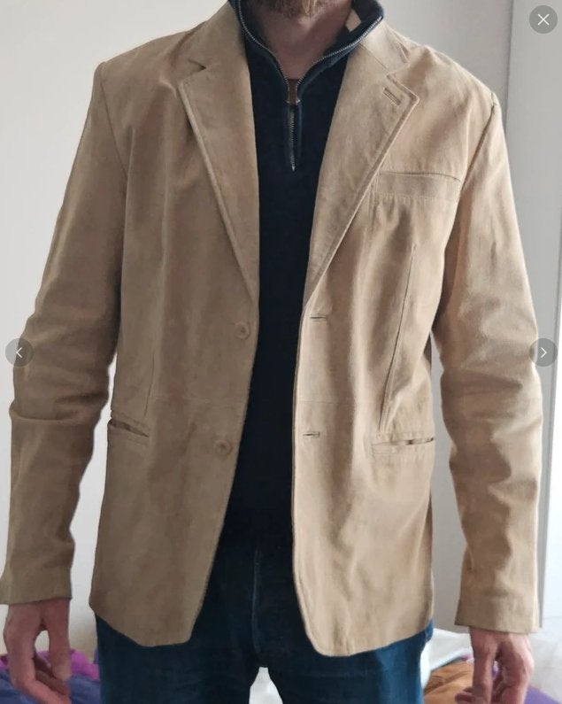 Veste en cuir / suède - neuve, Kleding | Dames, Jasjes, Kostuums en Pakken, Ophalen, Beige, Maat 46/48 (XL) of groter, Nieuw