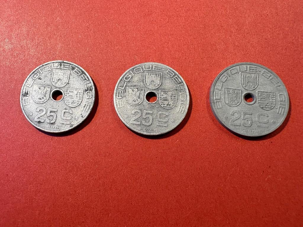 Lot 3 pièces 25 centimes Mailleux - 1942-1946 FRNL (#155#), Enlèvement ou Envoi, Métal, Série