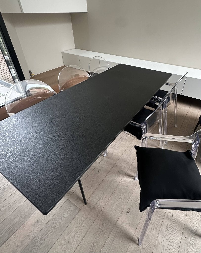 Tafel van Italiaans design - tafelblad in leisteen, Ophalen, 200 cm of meer, 50 tot 100 cm, Zo goed als nieuw