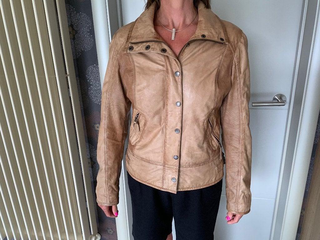 Leren Jasje (Mauritius), Kleding | Dames, Jasjes, Kostuums en Pakken, Beige, Zo goed als nieuw, Jasje, Ophalen