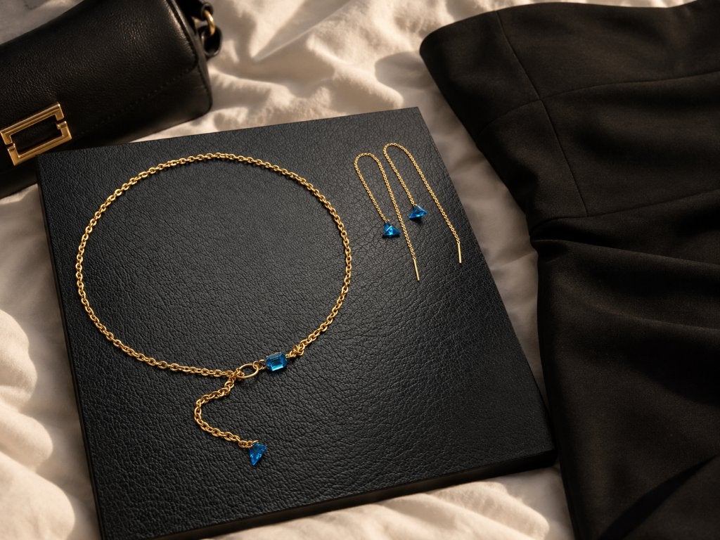 Ensemble collier bleu + boucles d'oreilles, Bijoux, Sacs & Beauté, Neuf, Pierre ou Minéral, Enlèvement ou Envoi, Avec pendentif