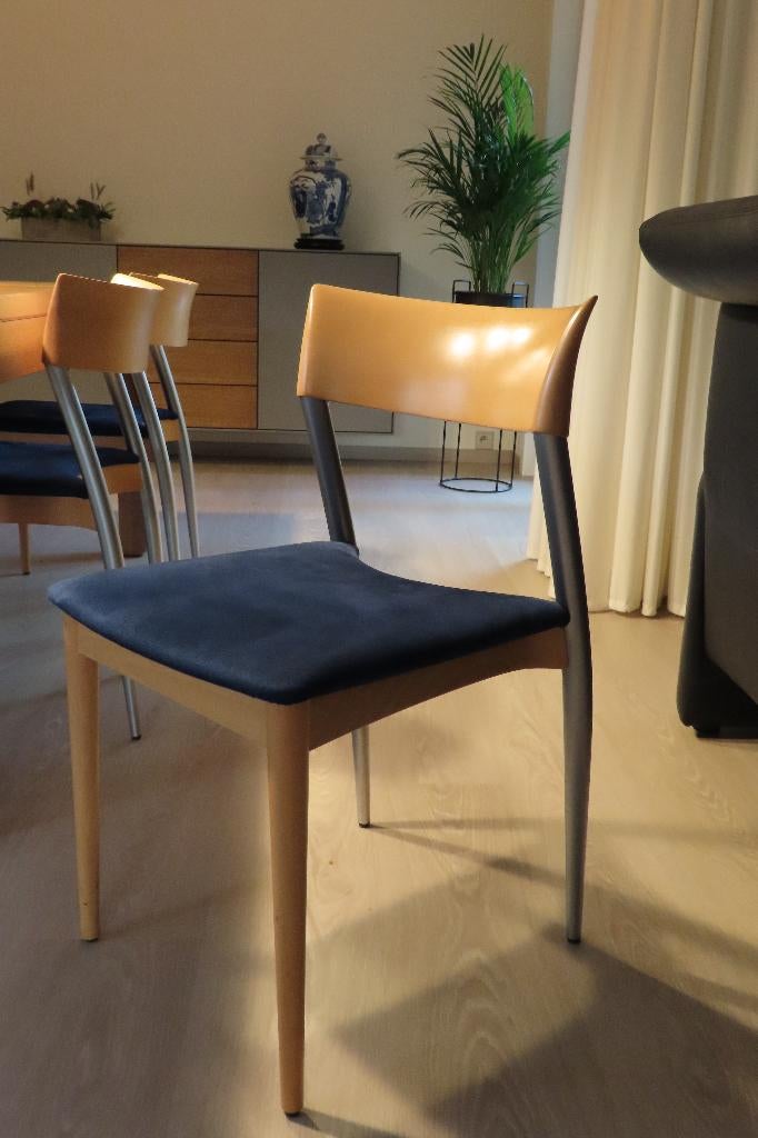 6 Italiaanse design stoelen, Huis en Inrichting, Stoelen, Ophalen, Blauw, Zo goed als nieuw, Vijf, Zes of meer stoelen