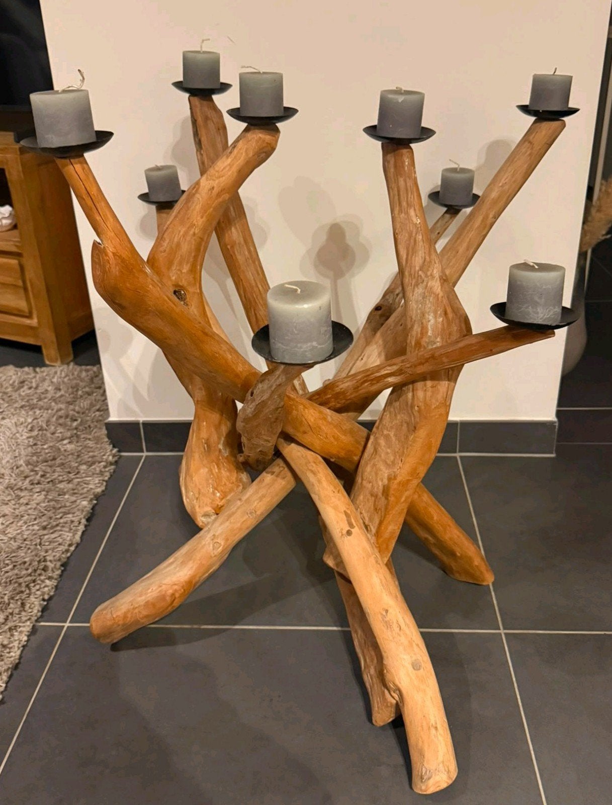 Grote Metalux Ardooie houten designkandelaar – uniek stuk, Huis en Inrichting, Ophalen, Kandelaar