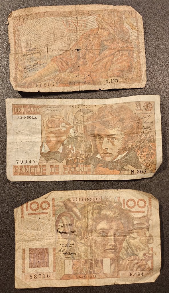 Lot Franse Franken briefjes, Postzegels en Munten, Ophalen