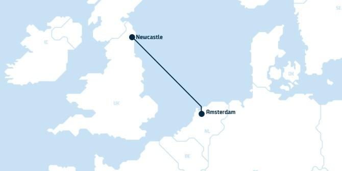 2 retour tickets ferry Amsterdam-Newcastle, Twee personen, Trein, Met bestemming of datum