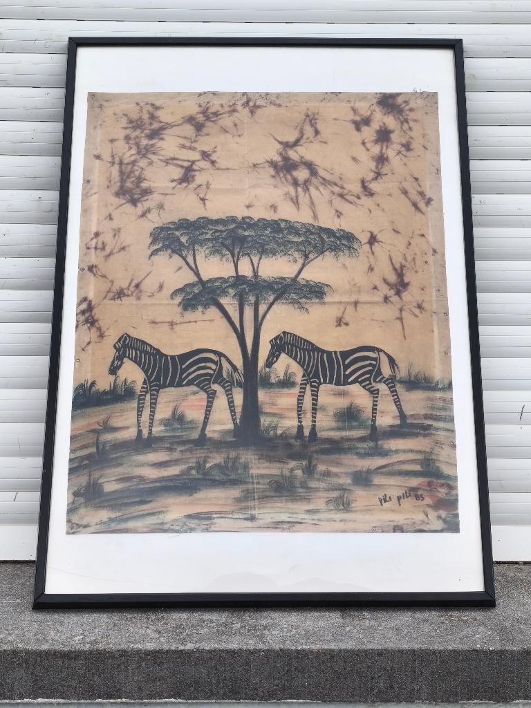 huile sur tissu africain signe Mulongoy Pili Pili, Ophalen of Verzenden
