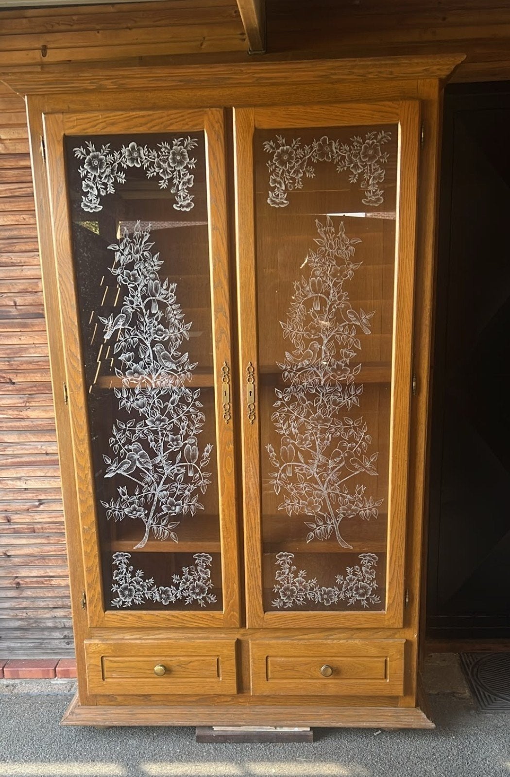 antieke eiken vitrine kast, Huis en Inrichting, Ophalen