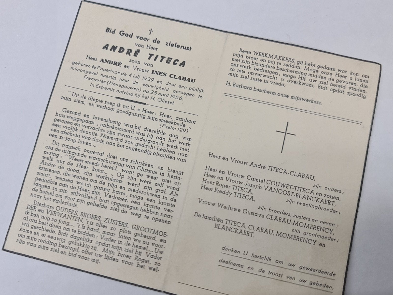 BP André Titeca mijn ongeval, Ophalen of Verzenden, Bidprentje
