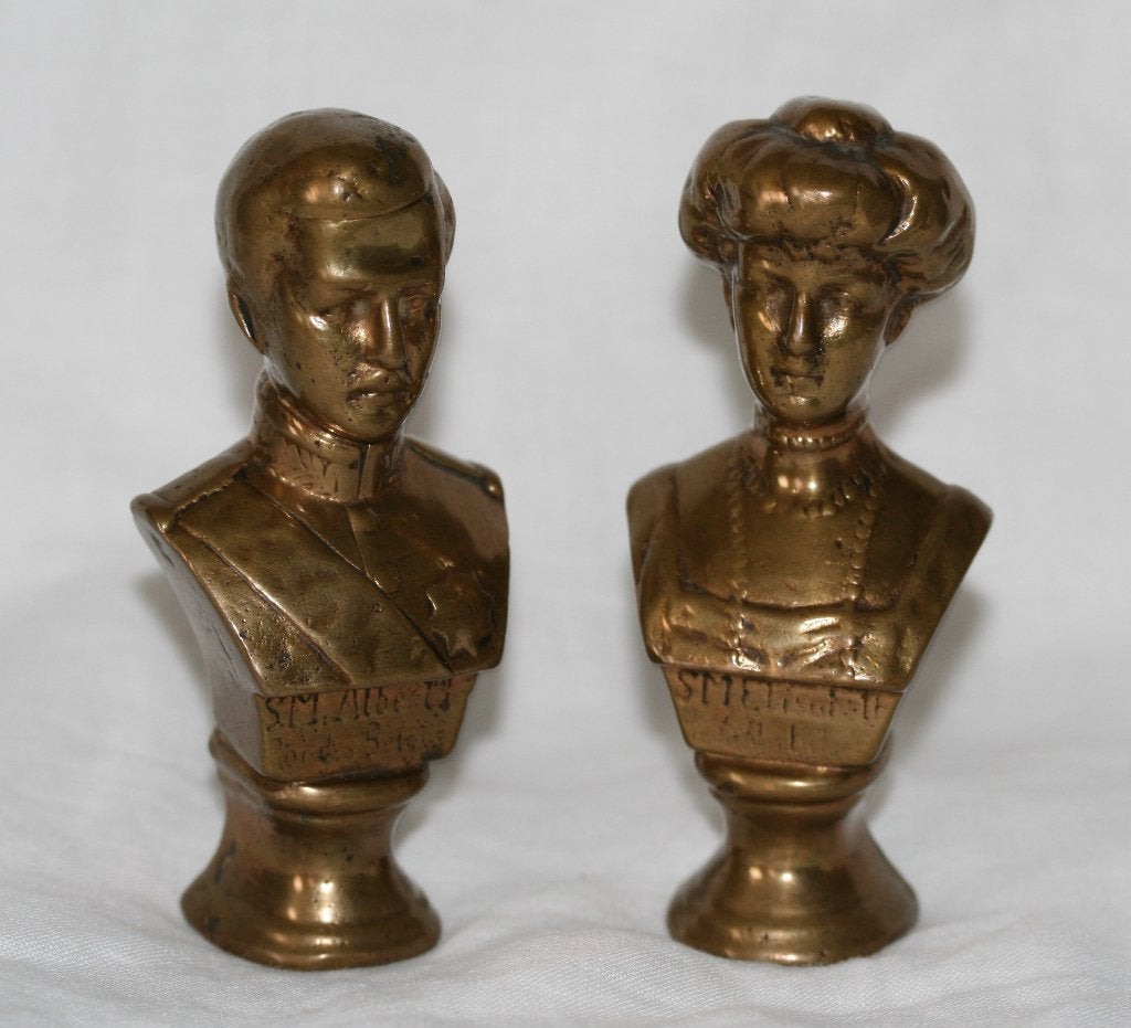 Koning Albert en koningin Elisabeth Bronzen bustes, Ophalen of Verzenden, Brons, Buste