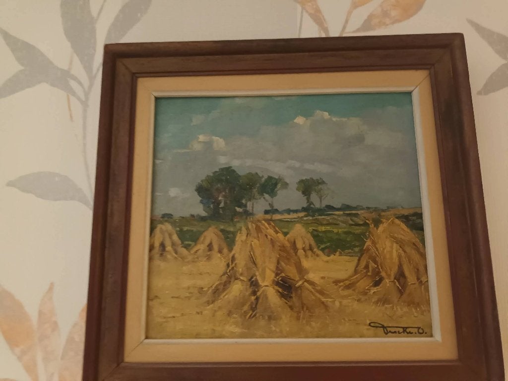 Peinture XXeme siècle paysage de moissons, Paysage, Enlèvement, Signé, Peinture à l'huile
