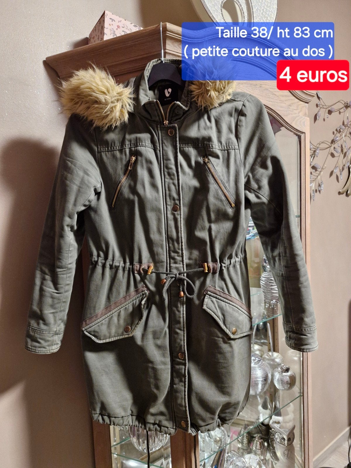 Kaki parka met gevoerde capuchon T 38, Kleding | Dames, Ophalen of Verzenden