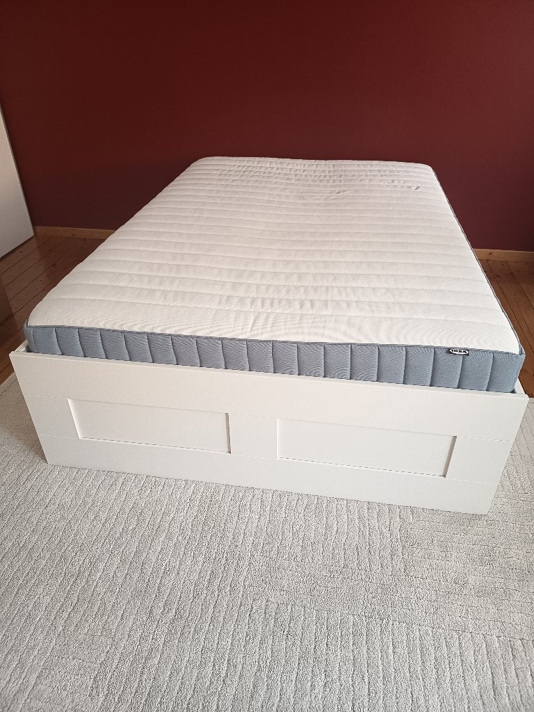 Lit IKEA BRIMNES et matelas 140x200, Enlèvement, Blanc, Deux personnes, 140 cm