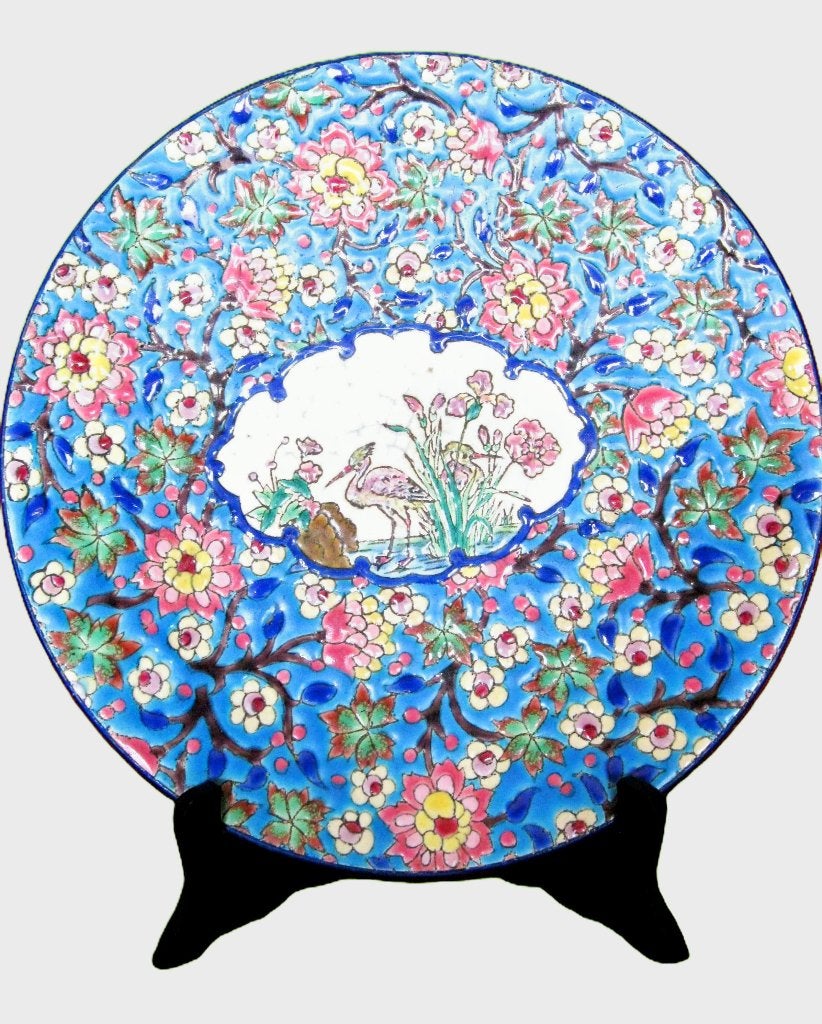 Prachtig 32cm groot rond bord Emaux de Longwy, Antiquités & Art, Enlèvement