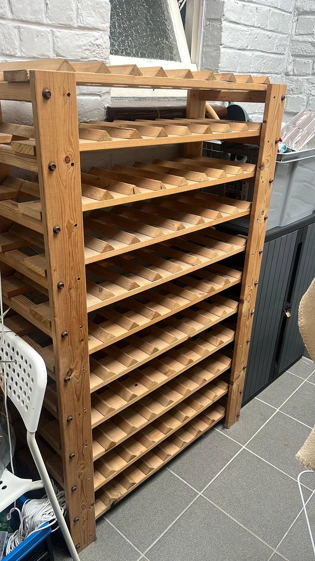 Massief houten wijnrek, Maison & Meubles, Accessoires pour la Maison | Porte-bouteilles, Enlèvement, Utilisé, Bois, 75 cm ou plus