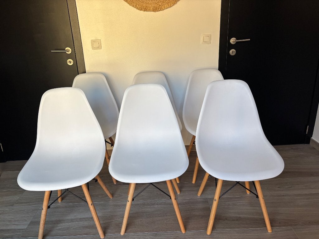 Chaises lots de 6, Huis en Inrichting, Stoelen, Ophalen, Wit, Hout, Zo goed als nieuw