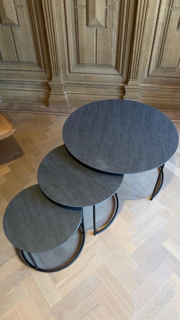 Juntoo zwarte bijzettafels (set van 3), Enlèvement, Comme neuf, Rond