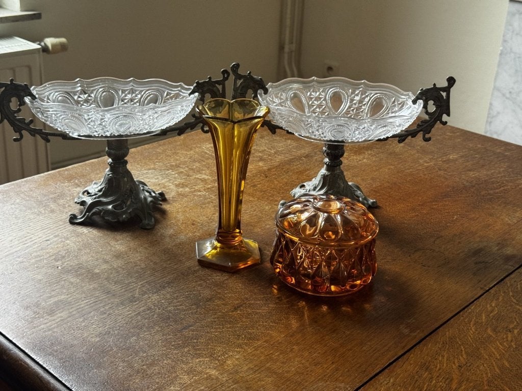 Val Saint Lambert Luxval 'Paulette', vaasje + 2 coupes, Ophalen
