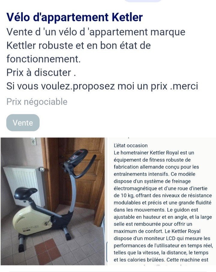 Vélo d appartement Marque Kettler