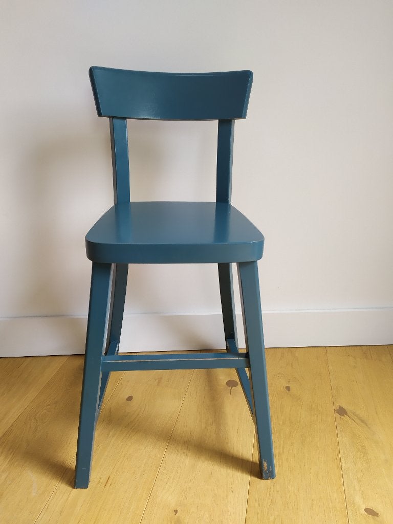 Houten blauwe eetstoel, Kinderen en Baby's, Kinderstoelen, Ophalen, Gebruikt