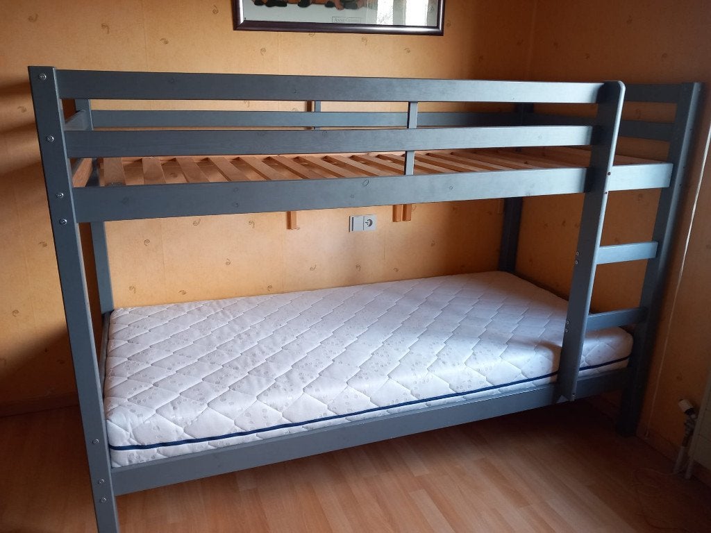 Lit superposé en bois gris, Maison & Meubles, 90 cm, Enlèvement, Utilisé, Lits superposés