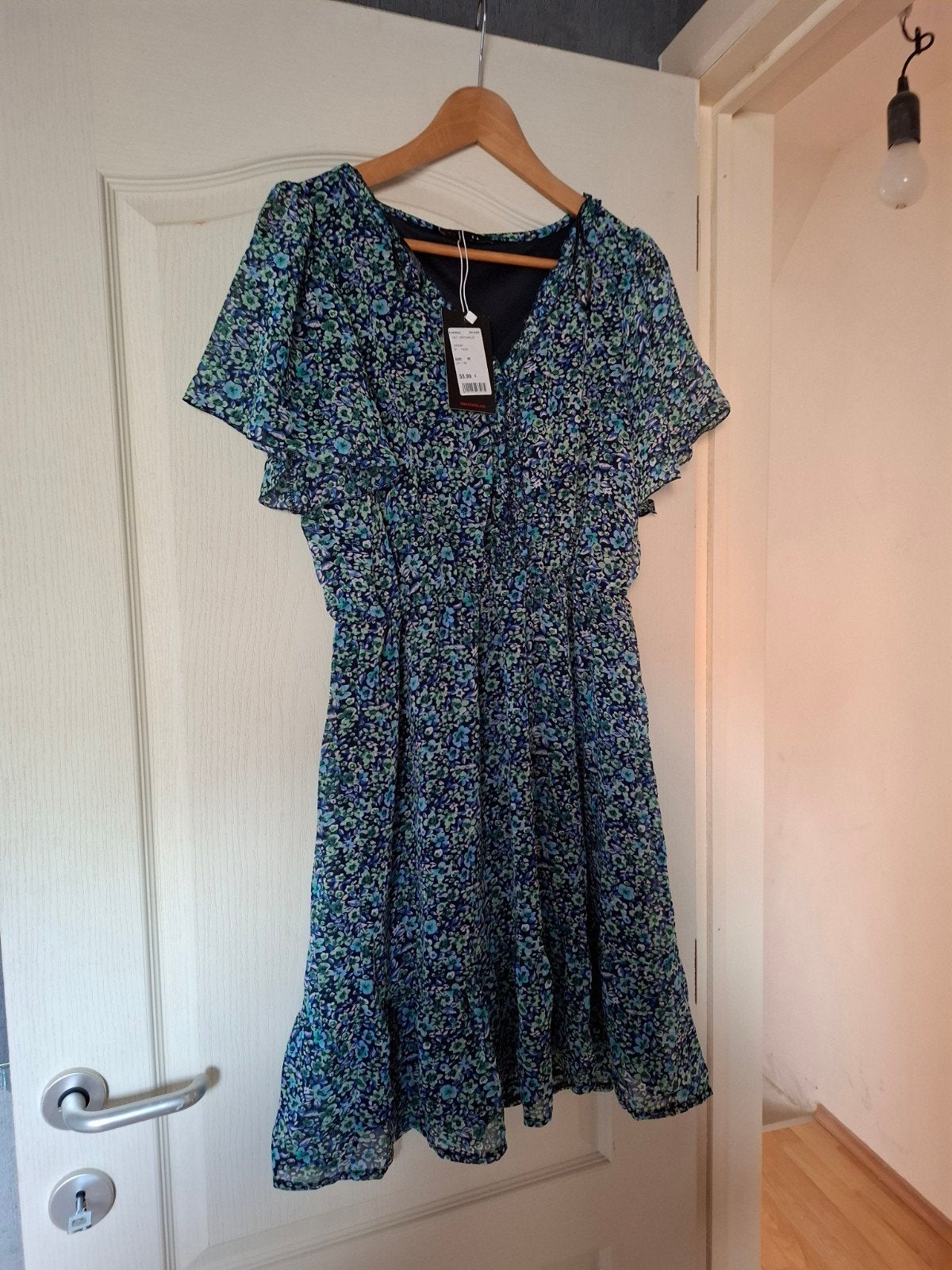 Blauw zomers bloemenjurkje maat 40, Ophalen, Maat 38/40 (M), Blauw