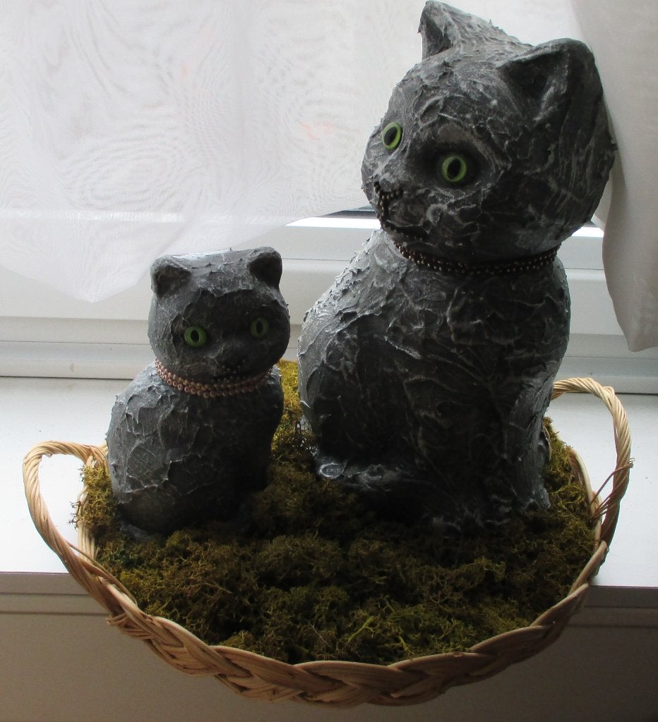2 zwarte poezen , met de hand gemaakt, perfecte staat, Collections, Collections Animaux, Comme neuf, Statue ou Figurine, Chien ou Chat