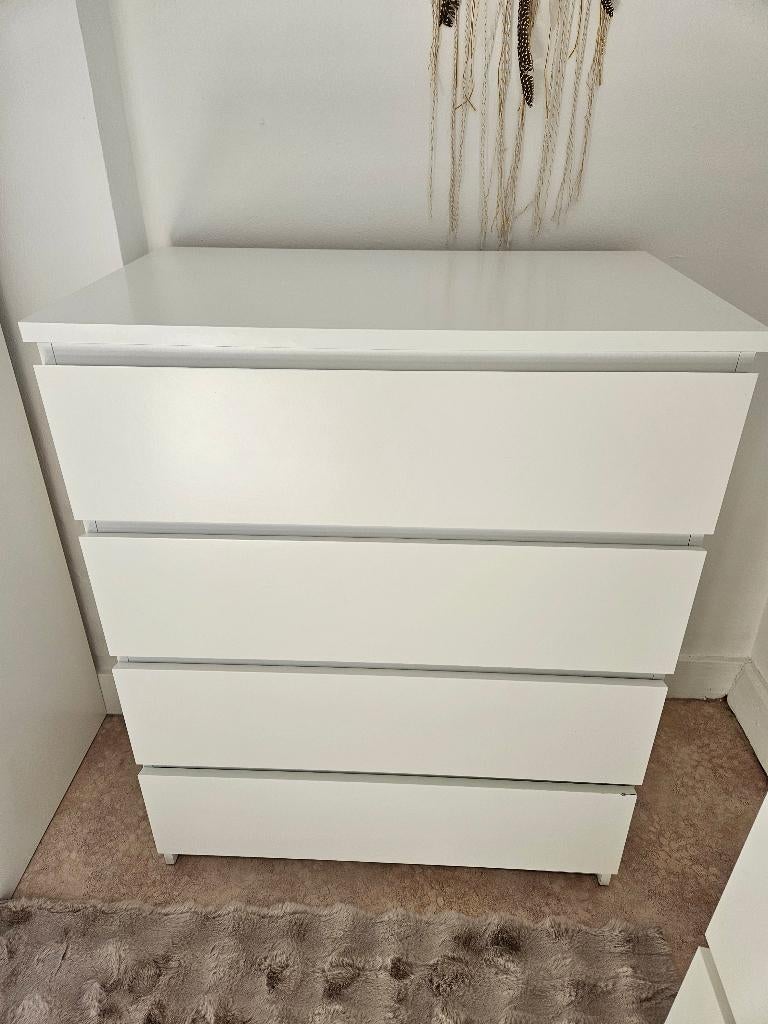 Commode 4 tiroirs, blanc Malm, Ophalen, 100 tot 150 cm, 50 tot 100 cm, Zo goed als nieuw