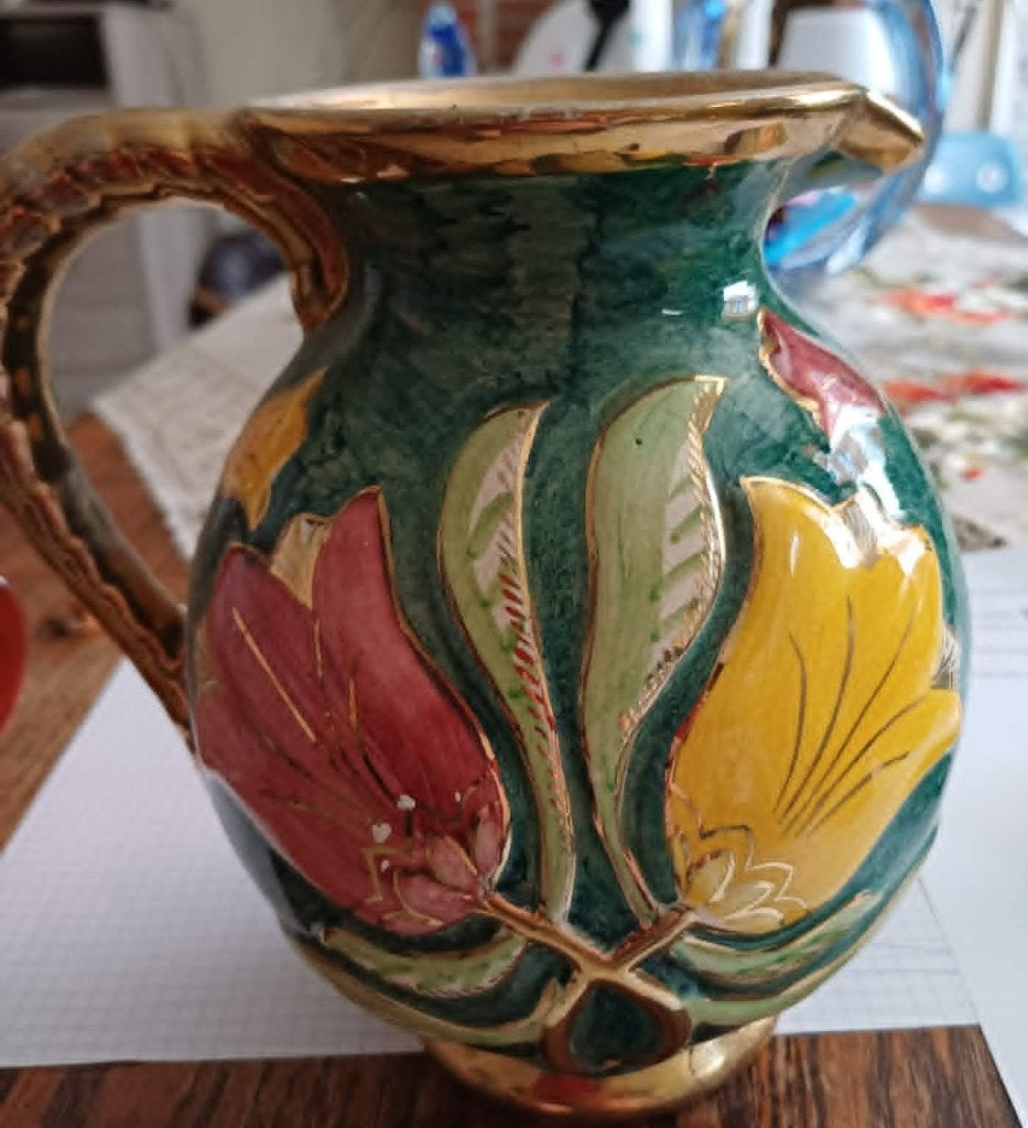 Vase vintage en céramique -CMM Belgique Décor floral  Dorure, Envoi