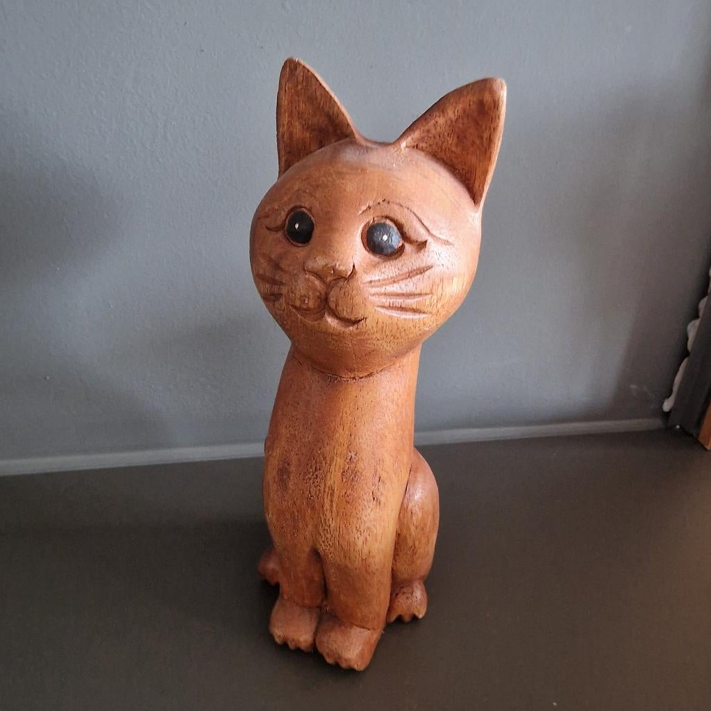 Houten beeldje kat, Ophalen of Verzenden, Zo goed als nieuw, Dier