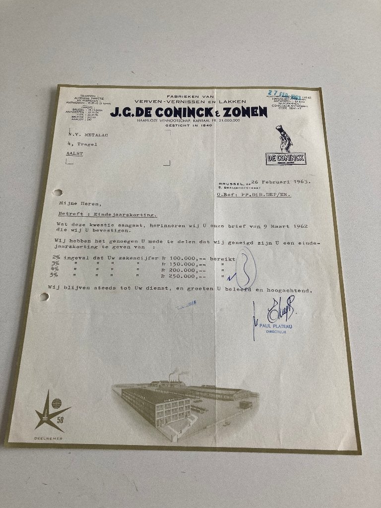 Oude factuur De Coninck & Zonen (verven ) logo Expo 58 BXL, Ophalen of Verzenden, Gebruikt, Overige typen