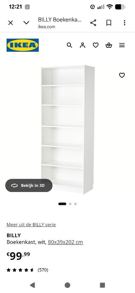 Billy boekenkast zwart, Met plank(en), Gebruikt, 200 cm of meer, 50 tot 100 cm