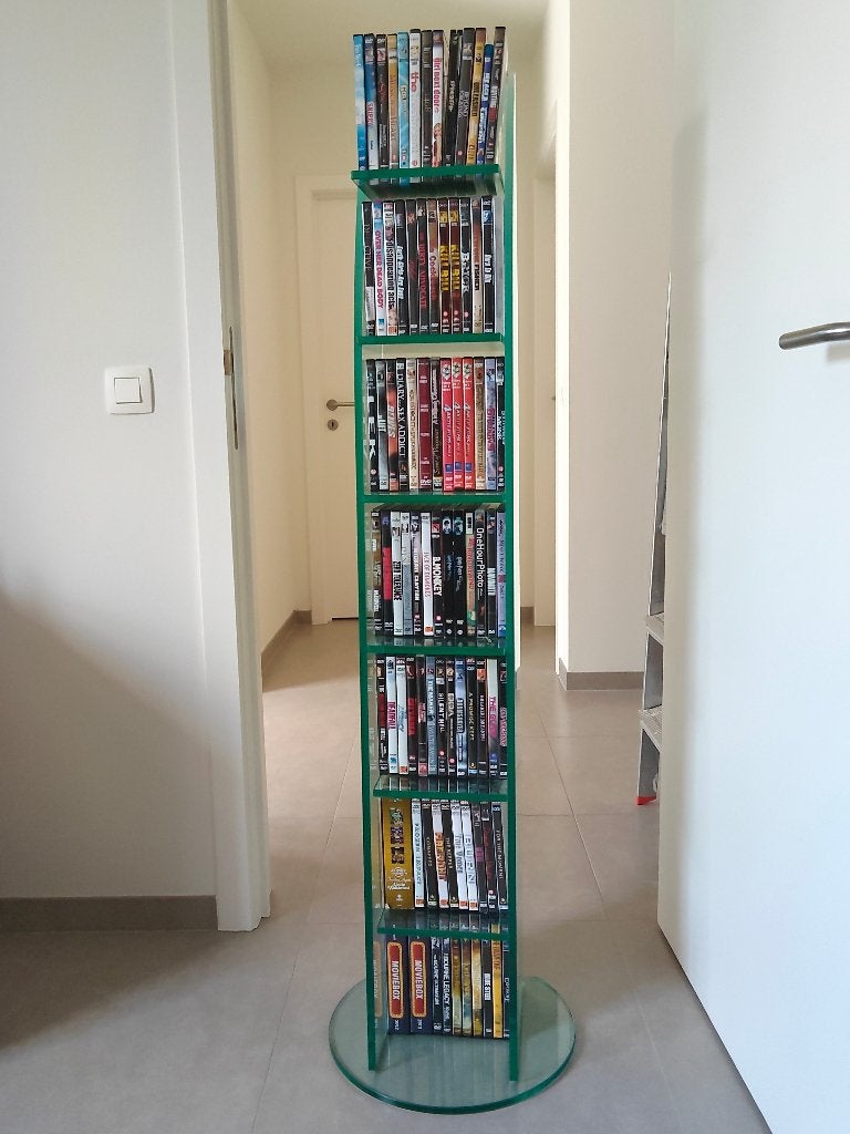 Glazen dvd rek met 80 dvd's, Ophalen, Zo goed als nieuw, Glas, Dvd's