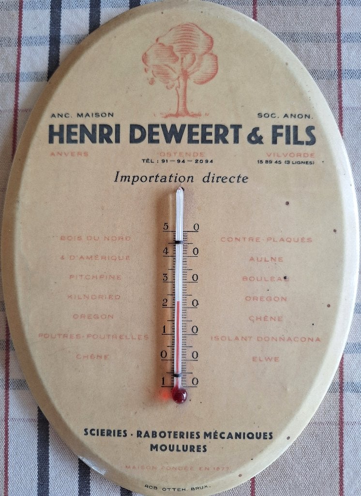 Ostende - thermomètre - Henri De Weert & fils - scieries, Collections, Envoi, Utilisé, Panneau publicitaire
