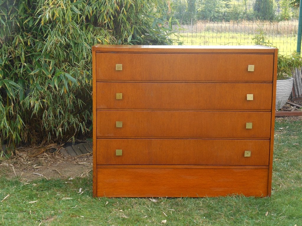 Vintage ladenkast jaren '60 - 4 lades, Antiek en Kunst, Ophalen, Hout, Handgemaakt, Bruin