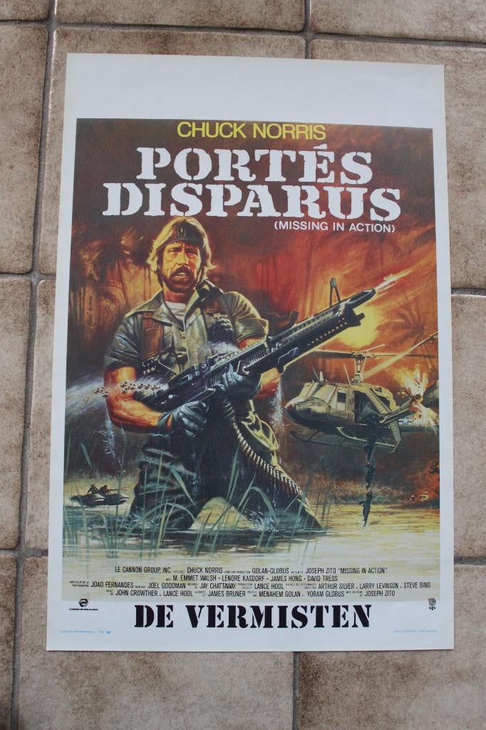 filmaffiche Chuck Norris Missing in action filmposter, Rechthoekig Staand, Ophalen of Verzenden, Zo goed als nieuw, A1 t/m A3