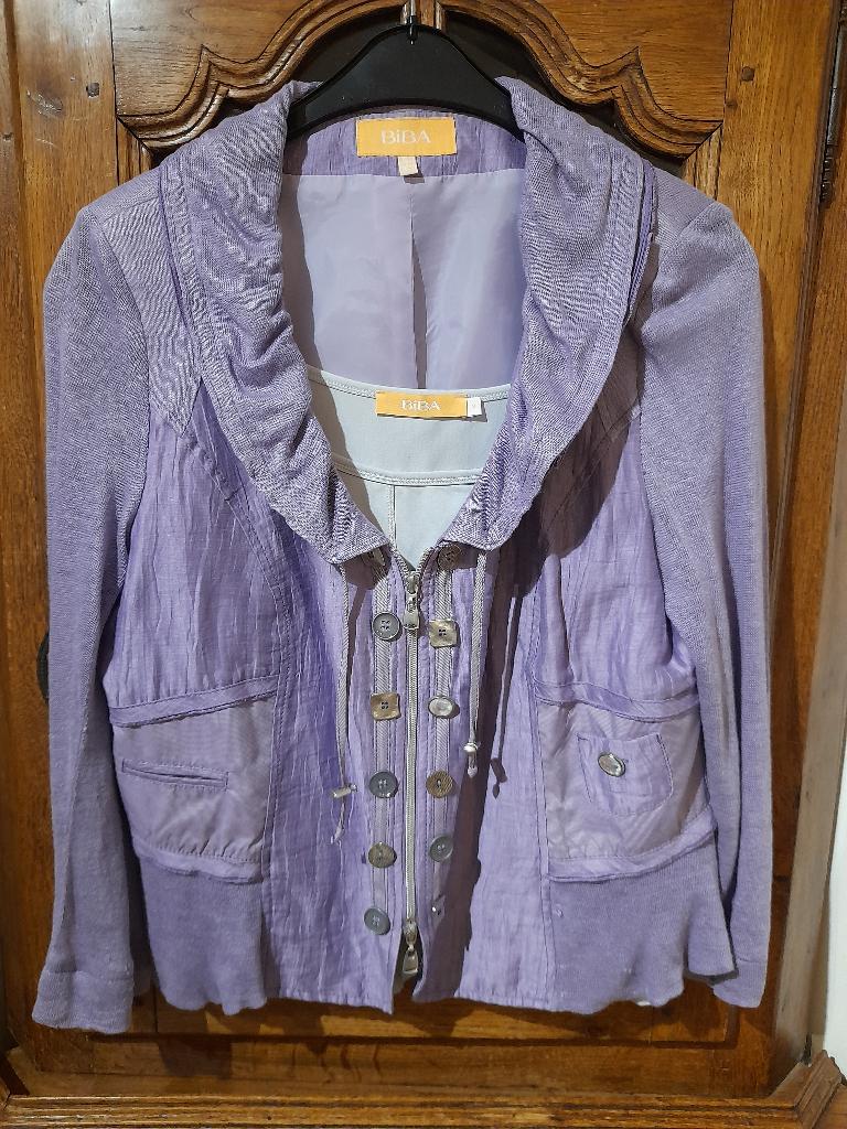Veste femme(44) parme et un top gris clair marque BIBA, Taille 42/44 (L), Enlèvement ou Envoi, Autres couleurs, BIBA