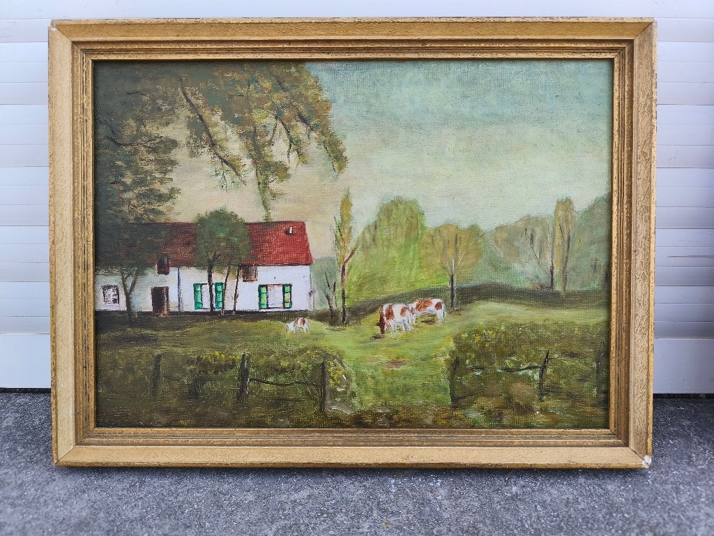 Huile sur toile vaches aux pres, Enlèvement ou Envoi, Toile