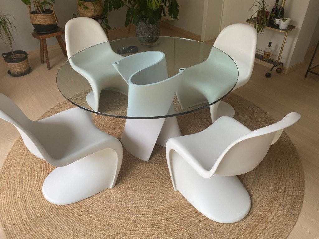 Design eettafel en stoelen VitraPanton chair Verner, Ophalen, Design, Rond, Zo goed als nieuw