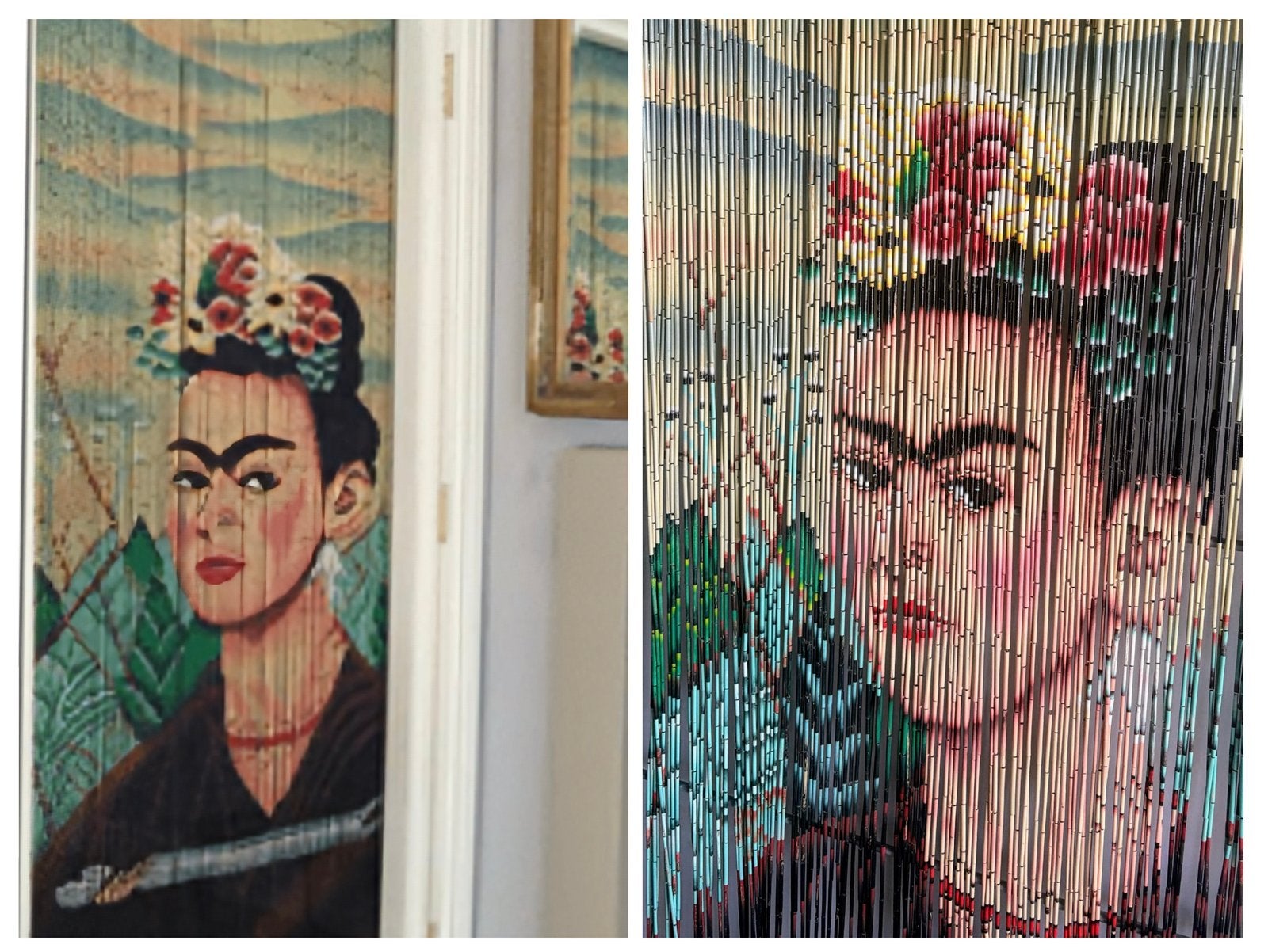 Rideau de porte - perles de bambou Self-Portrait Frida Kahlo, Maison & Meubles, Accessoires pour la Maison | Décorations murale
