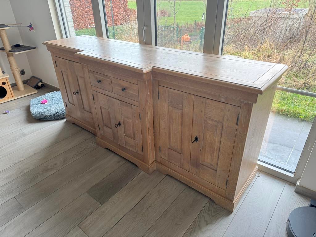 Massief eiken dressoir, Huis en Inrichting, Kasten | Dressoirs, Gebruikt, 200 cm of meer, 50 tot 75 cm, Met lade(s), Met deur(en)
