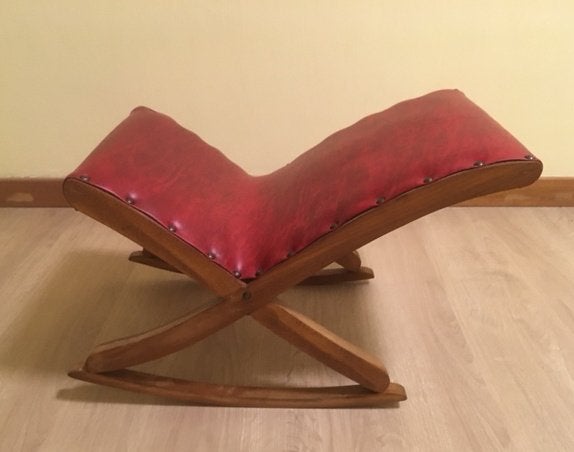 Repose-pieds à bascule bordeaux vintage | Années 60, Enlèvement ou Envoi, Bois, Mid-century modern / Retro / Vintage / 50 60 70 / Boho